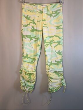 lei Yellow & Light Green Camo Ruched Crop Jeans